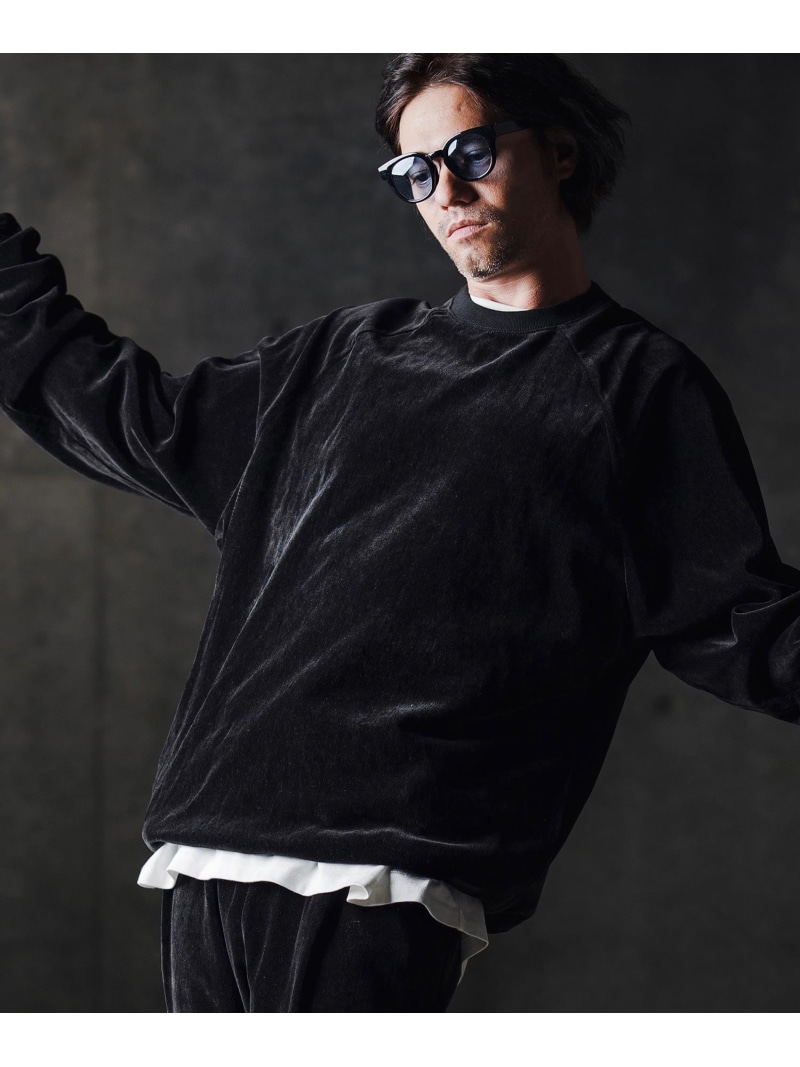 GLIMCLAP mlt5300-Velour fabric pullover-Adjustable hem design- ロングスリーブプルオー カンビオ トップス カットソー・プルオーバー 薄墨色 黒いこと【貨物輸送無料】