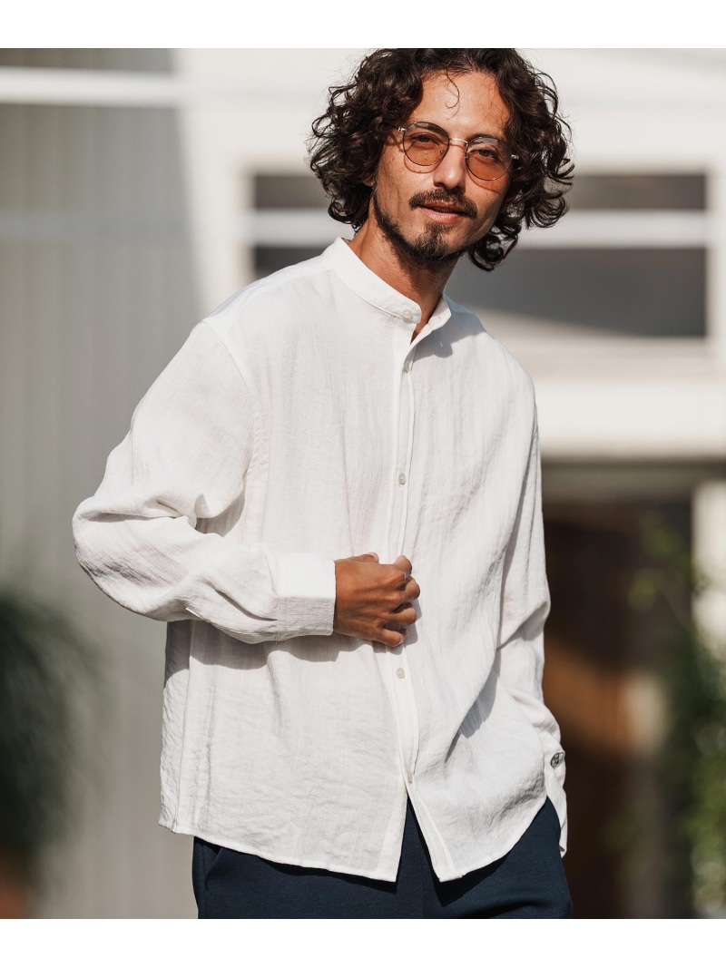 1minute 1second ms6323-long sleeve linen like shirt スタンドカラーシャツ カンビオ トップス プルオーバー・トップ 白いこと 米国海軍 黒いこと【貨物輸送無料】 メンズファッション-トップス-カジュアルシャツ