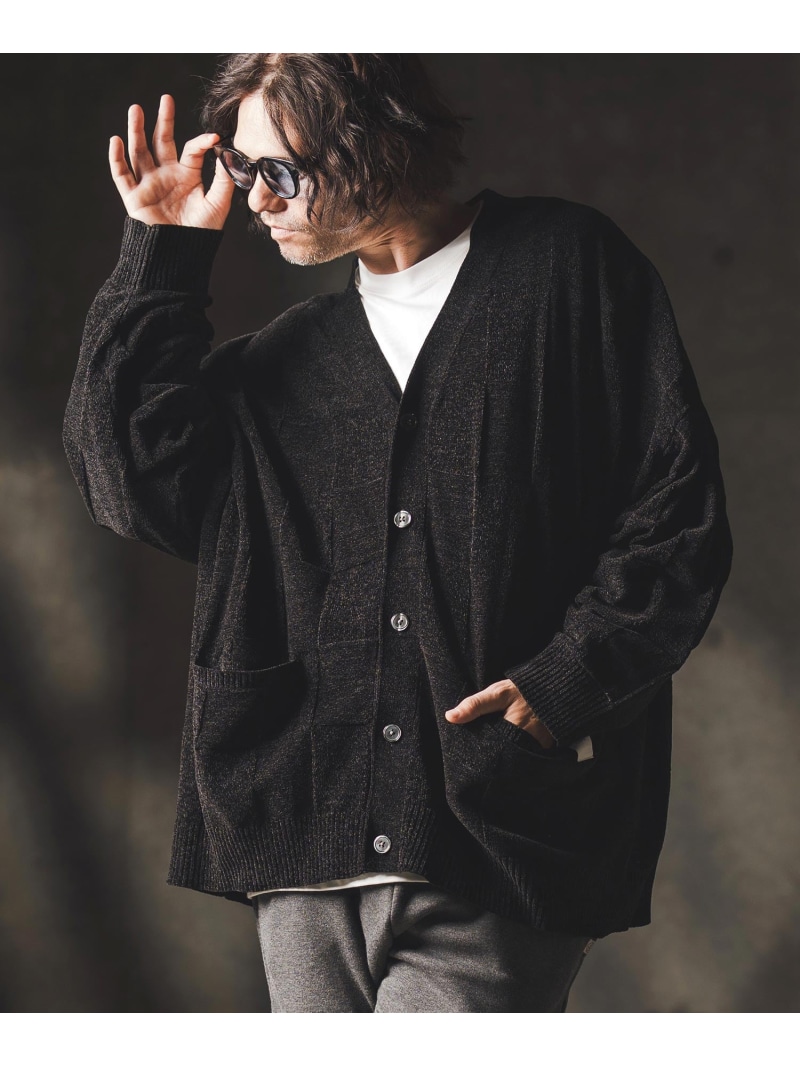 GLIMCLAP mcg3663-Cardigan sweater-Chenille yarn & Grid pattern- ニットカーディガン カンビオ トップス カーディガン パープル グレー ブラック【送料無料】｜ Fashion Men