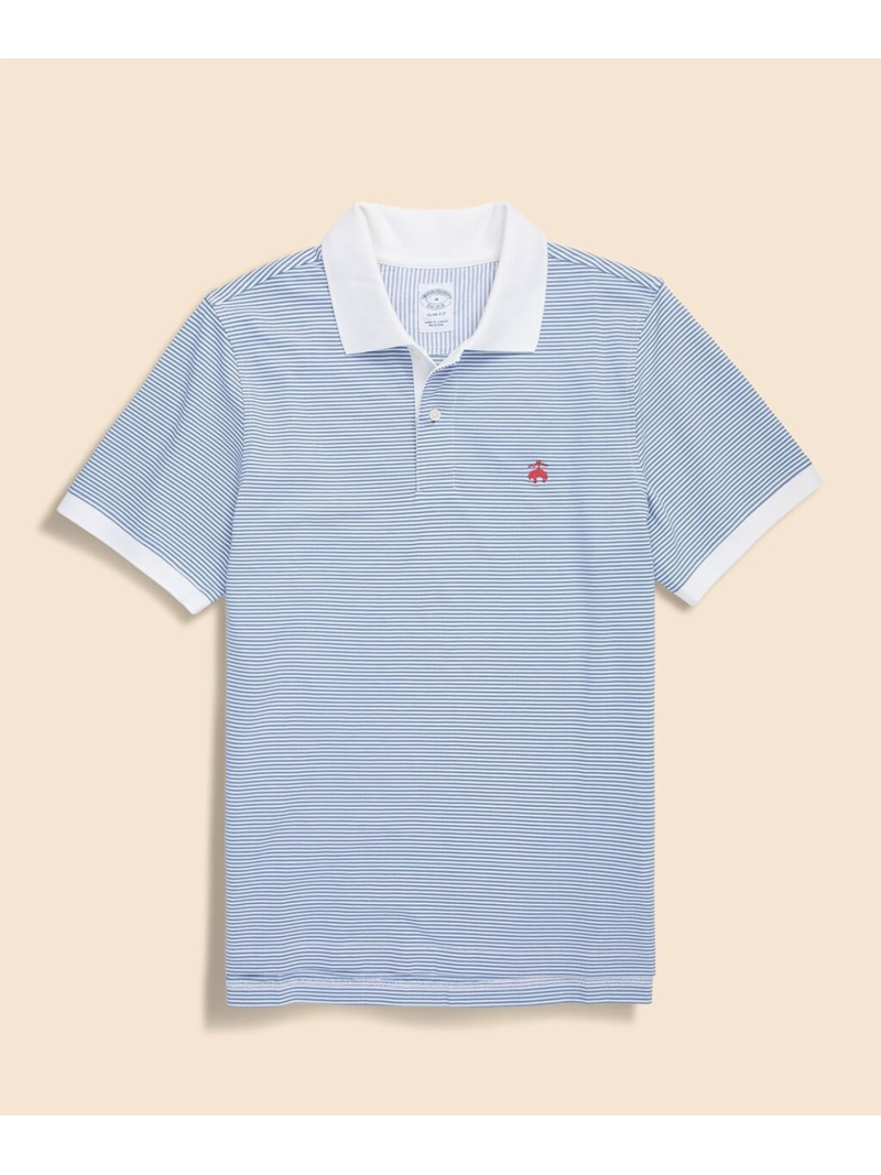 BROOKS BROTHERS コットン ストレッチピケ GFロゴ フィーダーストライプ ポロシャツ Slim Fit ブルックス ブラザーズ トップス ポロシャツ グリーン ブルー【送料無料】