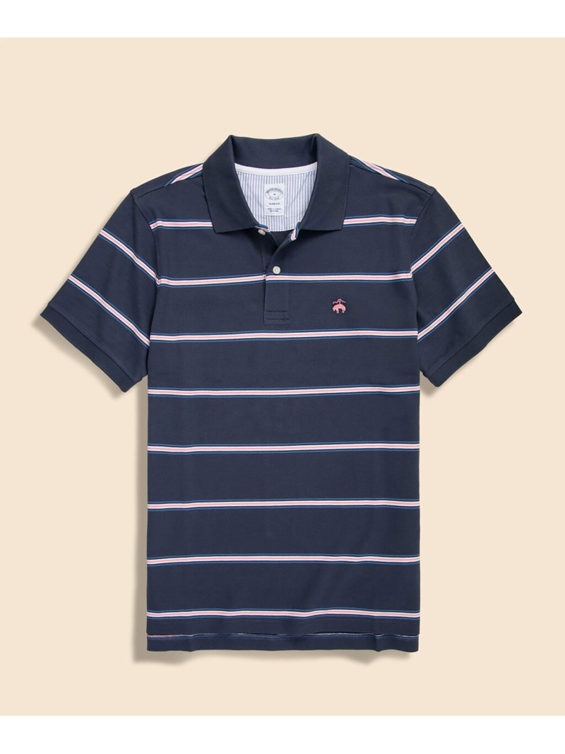 BROOKS BROTHERS コットン ストレッチピケ GFロゴ マルチストライプ ポロシャツ Slim Fit ブルックス ブラザーズ トップス ポロシャツ パープル ネイビー【送料無料】