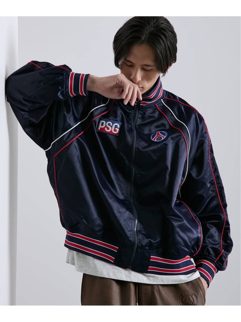 Paris Saint-Germain 【Paris Saint-Germain / パリ・サン=ジェルマン】 JP Iconic Satin Zip エディフィス ジャケット・アウター ブルゾン・ジャンパー ネイビー ホワイト【送料無料】｜ Fashion Men