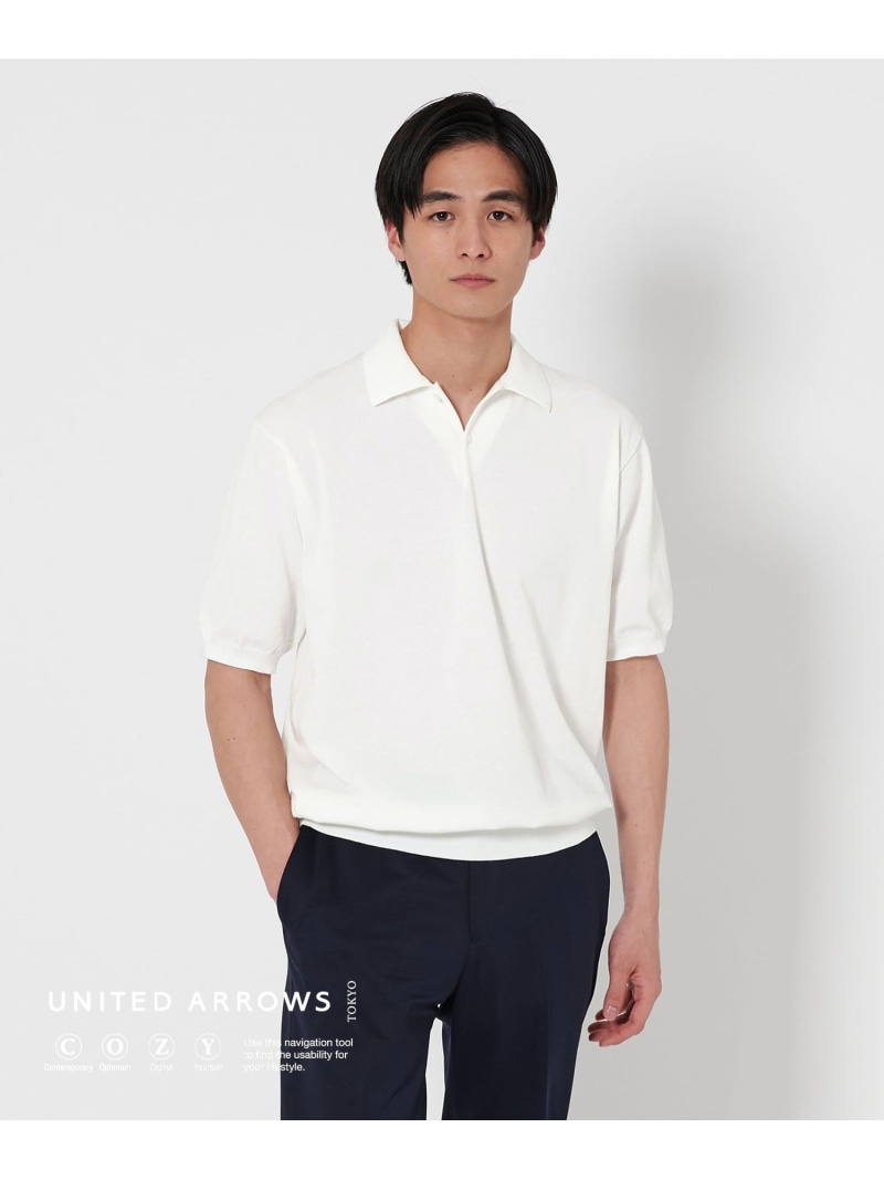 【SALE／40%OFF】UNITED ARROWS ショートスリーブ ニットポロシャツ UA COZY -ウォッシャブル・抗菌防臭- ユナイテッドアローズ アウトレット トップス ポロシャツ グレー グリーン ネイビー ホワイト ブラック【RBA_E】【送料無料】
