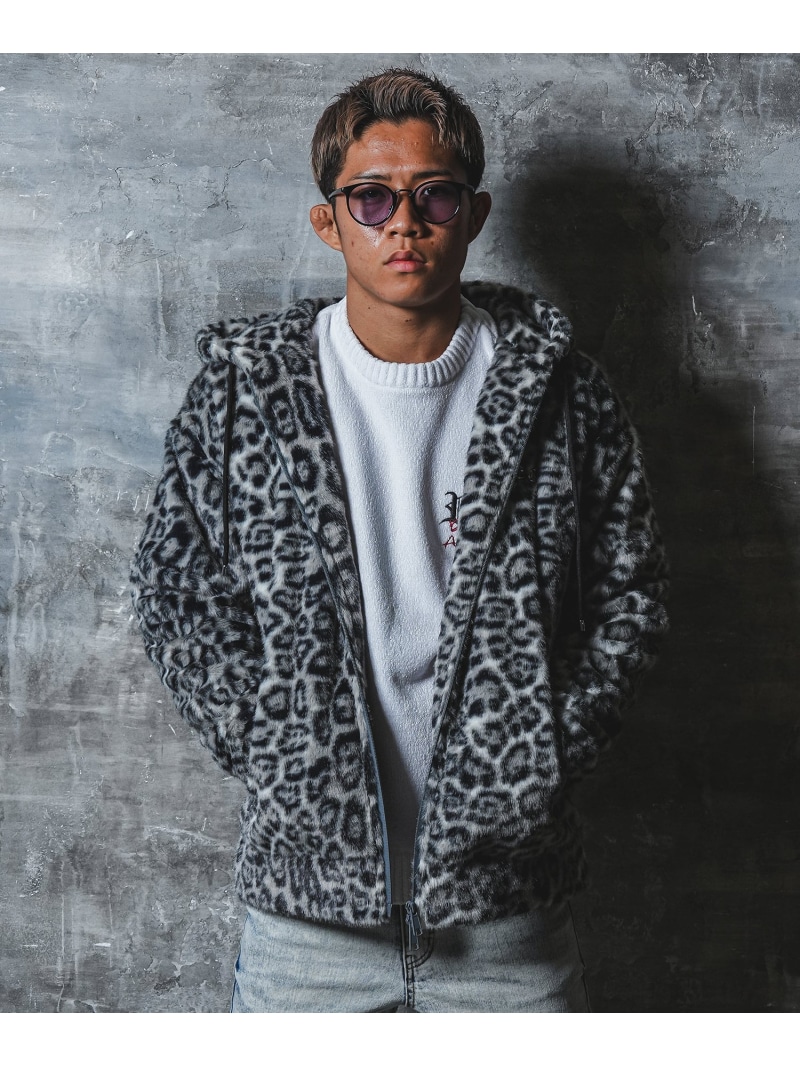 Retro Engine RTEG Leopard Fur Hoodie アダムスジャグラー ジャケット・アウター その他のジャケット・アウター ブラウン グレー【送料無料】