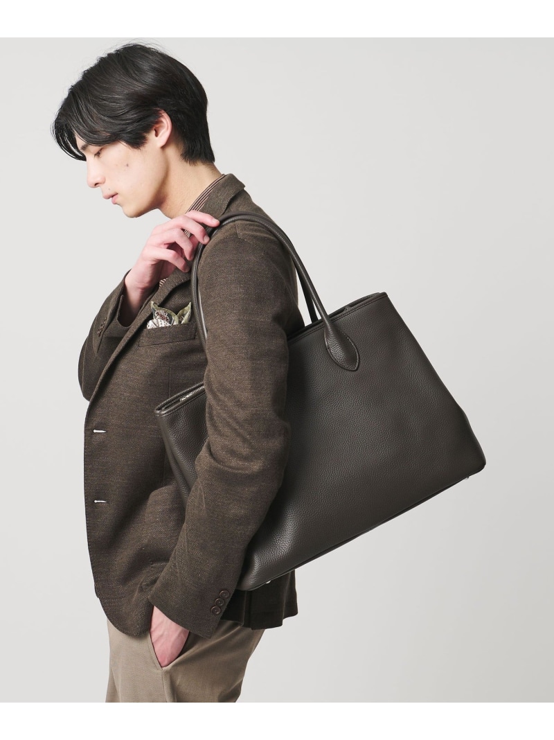 UNITED ARROWS なめし革 ジップ トートバッグ ユナイテッドアローズ 御徒面子 トートバッグ 黒いこと 赤銅色【貨物輸送無料】
