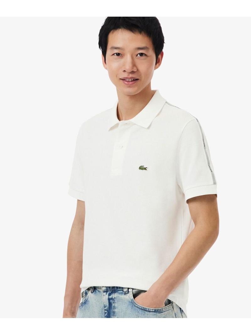 LACOSTE 【EC限定】ショルダーテーピング 鹿の子ポロシャツ ラコステ トップス ポロシャツ ブラック ホワイト【送料無料】｜ Fashion Men