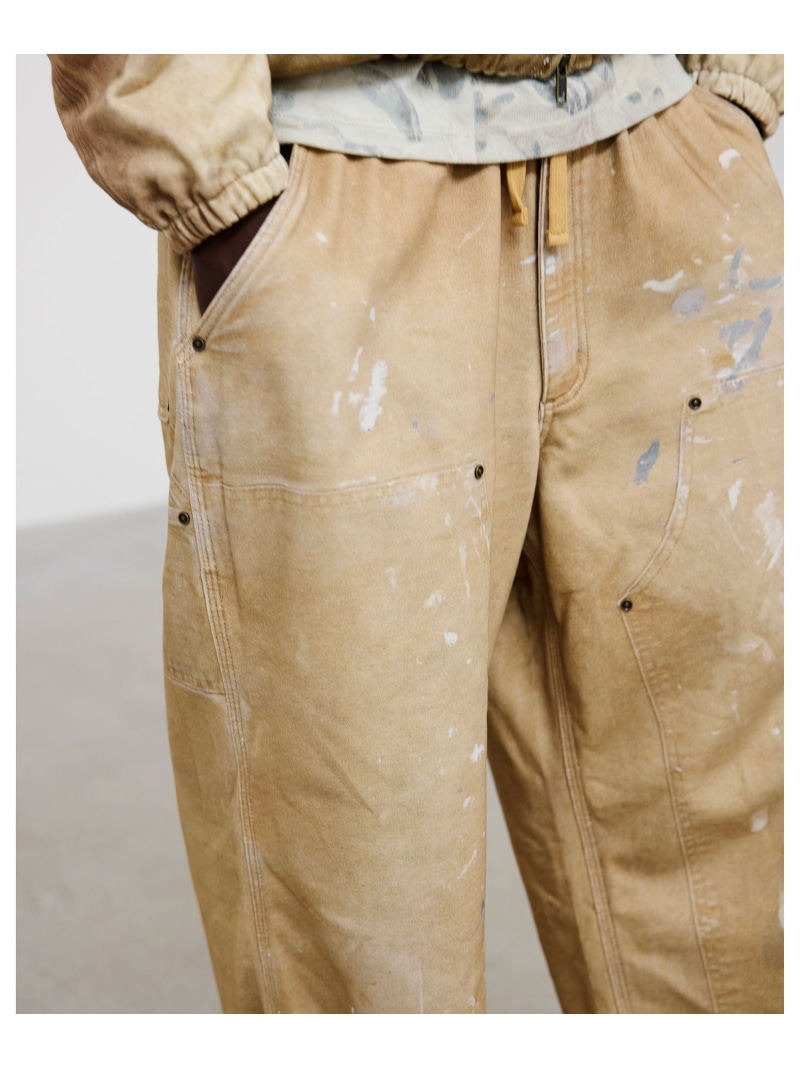 【SALE／40%OFF】BEAMS BEAMS｜Mock Print Double Knee Sweat Pants｜メンズ ズボン下 汗水｜ヴィンテージ風 デジタル刷り上げる ダブルニー｜裏毛 密集して ハリ感｜ワイドストレートフィット｜好いたらしい｜春夏 ビームス メン ズボン下 余分の物のズボン下 ベージ【RBA_E】【貨物輸送無料】