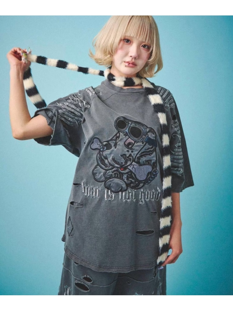 GALFY 【GALFY】病みに染まりし反戦Tシャツ ネバーマインドザエックスユー／チカシツプラス トップス カットソー・Tシャツ グレー ホワイト ブラック【送料無料】