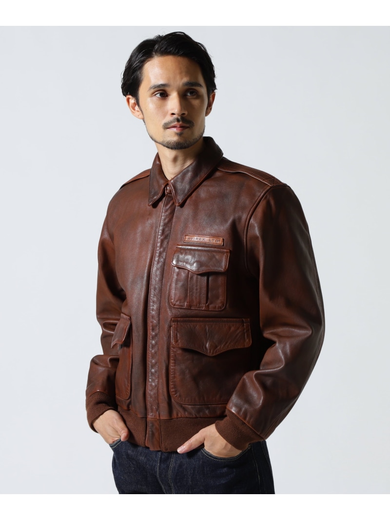 【SALE／30%OFF】AVIREX CUSTOM&PAINTED A-2 アヴィレックス ジャケット・アウター ライダースジャケット ブラック ブラウン【RBA_E】【送料無料】