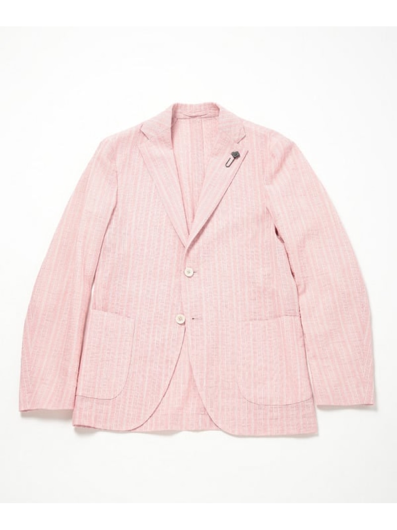 MEN'S BIGI 【LARDINI(ラルディーニ)】コットンリネンドビーストライプジャケット メンズ ビギ ジャケット・アウター テーラードジャケット・ブレザー ブルー ピンク【送料無料】