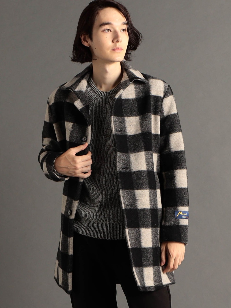 【SALE／70%OFF】MONSIEUR NICOLE ブロックチェックブークレー バル色合い厚地の外套 ニコル ジャケット・アウター ステンカラー厚地の外套 黒いこと【RBA_E】【貨物輸送無料】