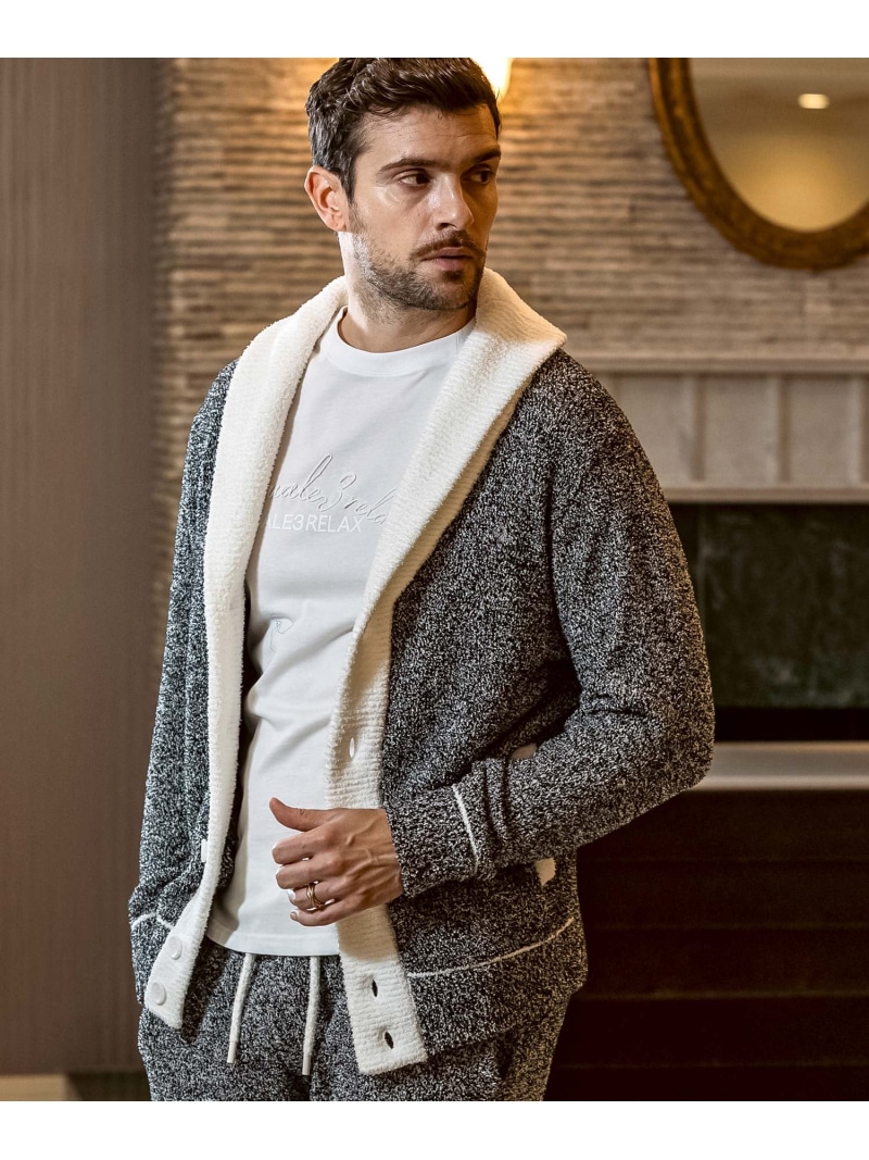 1PIU1UGUALE3 RELAX 1PIU1UGUALE3 RELAX COLLAR COLOR SHAWL COLLAR KNIT シフォン トップス ニット ブラック グレー【送料無料】