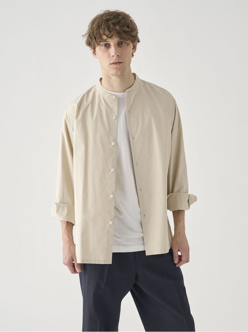 JOHN SMEDLEY コットンシルク長袖バンドカラーシャツ ｜FB258 ジョンスメドレー トップス シャツ・ブラウス ベージュ【送料無料】