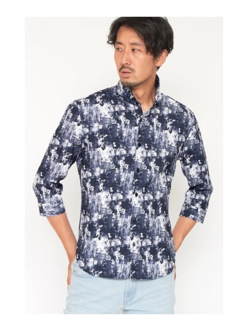 【SALE／30%OFF】HIGH STREET HIGH STREET∴シャドーボタニカルショートウイング7分袖シャツ トルネードマート トップス シャツ・ブラウス カーキグリーン ネイビー グリーン【RBA_E】【送料無料】
