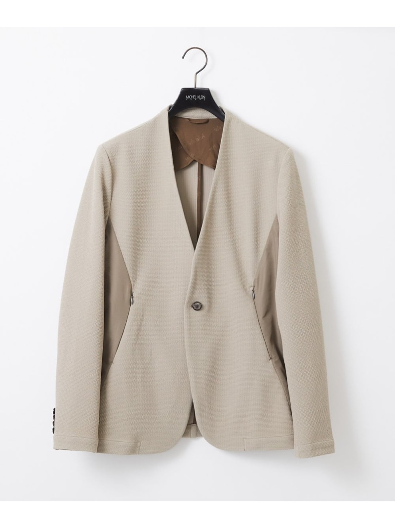 【SALE／30%OFF】MICHEL KLEIN HOMME 【セットアップ】ダブルフェイスノーカラージャケット ミッシェルクランオム ジャケット・アウター 否色合い上衣 黒いこと ベージュ【RBA_E】【貨物輸送無料】 メンズファッション-コート・ジャケット