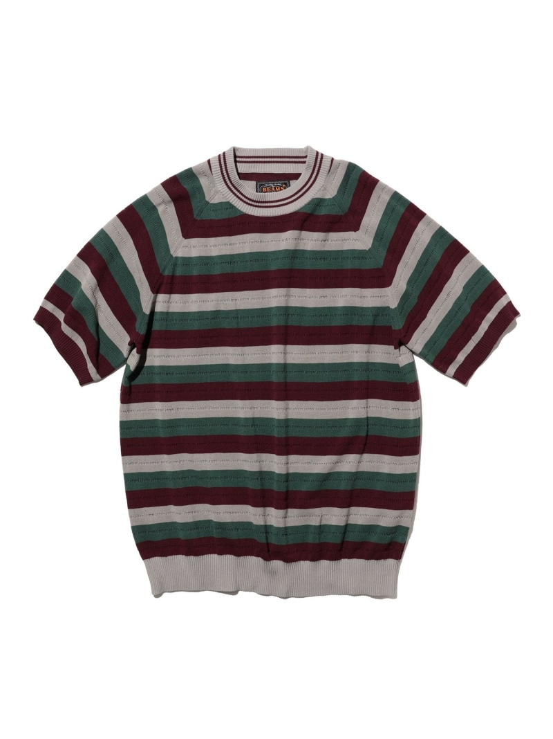 BEAMS PLUS Knit Tee Stripe ビームス メン トップス カットソー・プルオーバー 緑であること 薄墨色【貨物輸送無料】