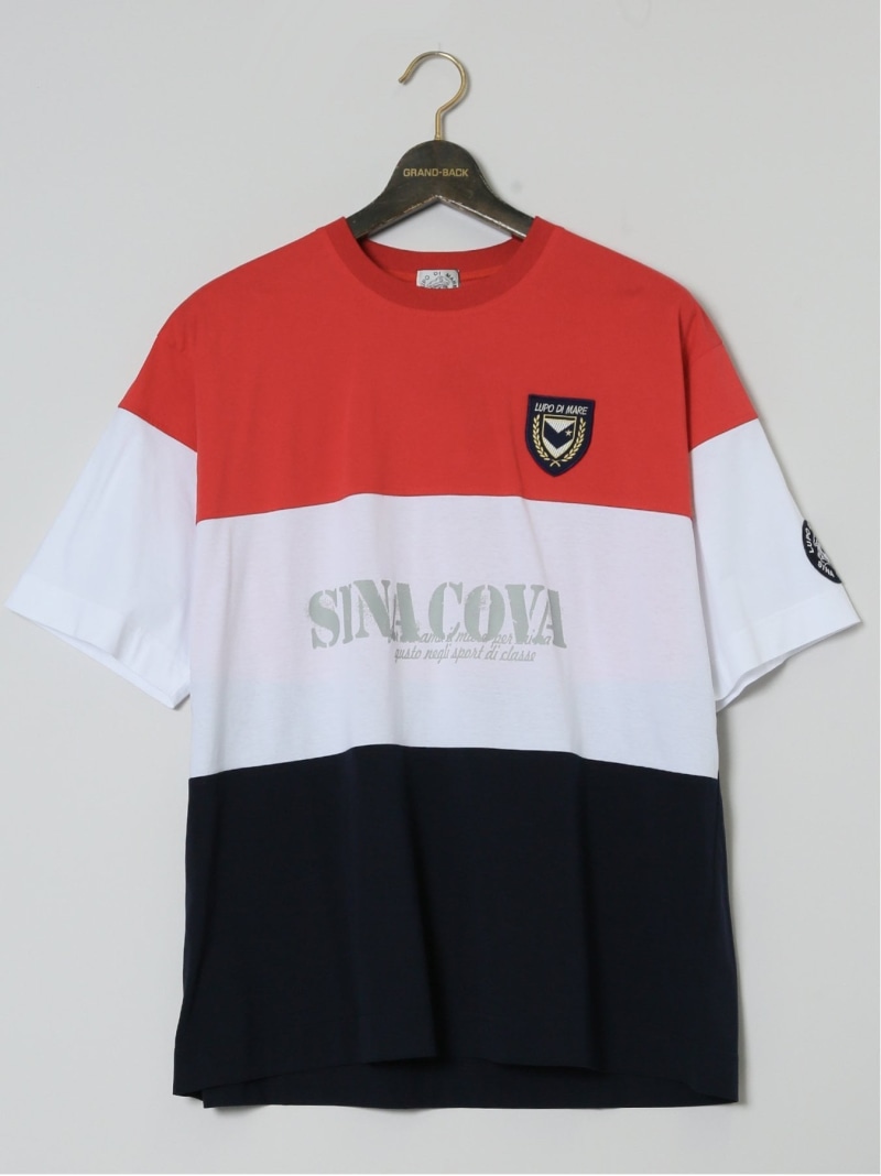 GRAND-BACK 【大きいサイズ】シナコバ/SINA COVA 綿切替 クルーネック半袖Tシャツ タカキュー トップス カットソー・Tシャツ レッド イエロー【送料無料】