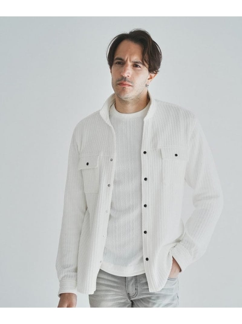 【SALE／30%OFF】RATTLE TRAP 膨れストライプジャガードショートスタンドカラーシャツブルゾン メンズ ビギ トップス シャツ・ブラウス ブルー ホワイト ブラック【RBA_E】【送料無料】