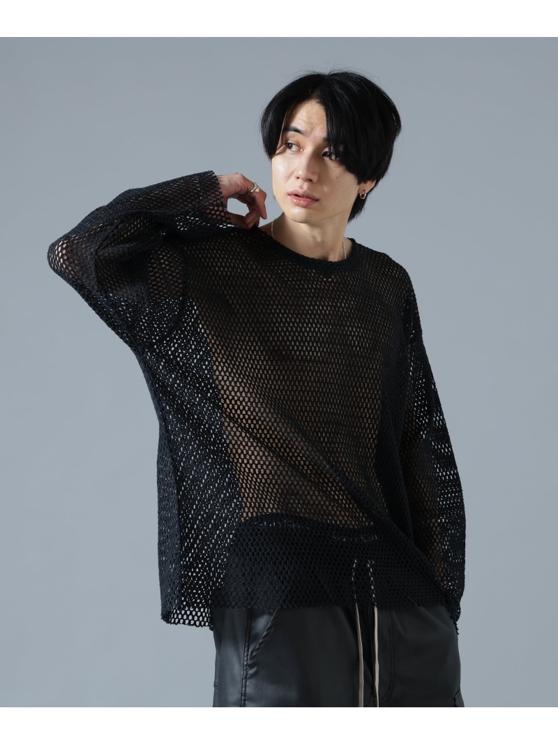LHP DankeSchon/ダンケシェーン/MESH L/S TEE エルエイチピー トップス カットソー・プルオーバー 黒いこと 薄墨色 白いこと【貨物輸送無料】
