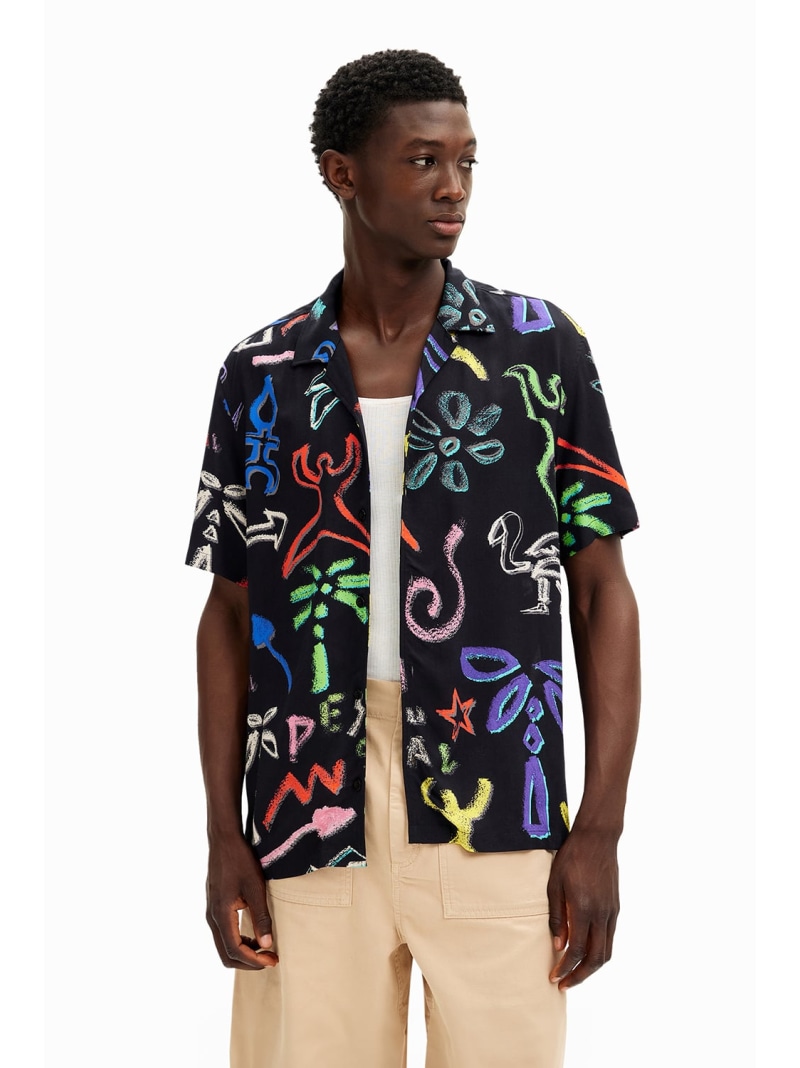 【SALE／50%OFF】Desigual ALISTAIR シャツショートスリーブ デシグアル トップス シャツ・ブラウス ブラック レッド【RBA_E】【送料無料】