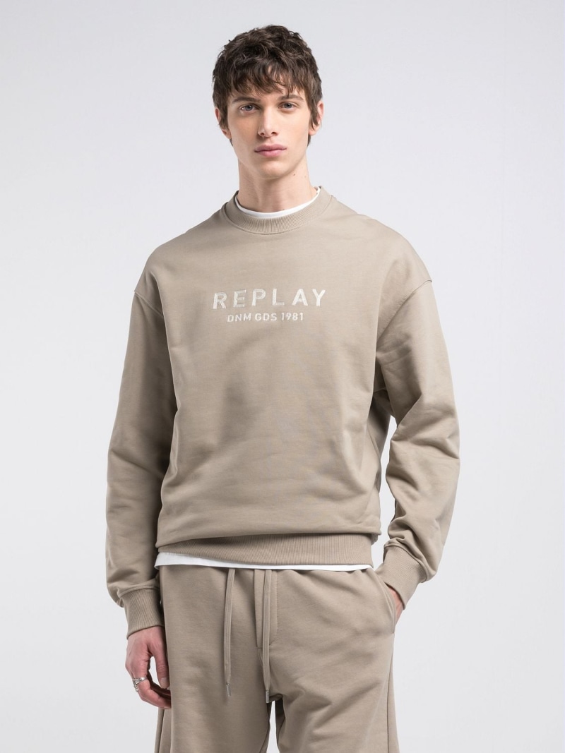 【SALE／50%OFF】REPLAY レタリング付き添い人リラックスフィットスウェットシャツ リプレー トップス スウェット・トレーナー ベージュ【RBA_E】【貨物輸送無料】