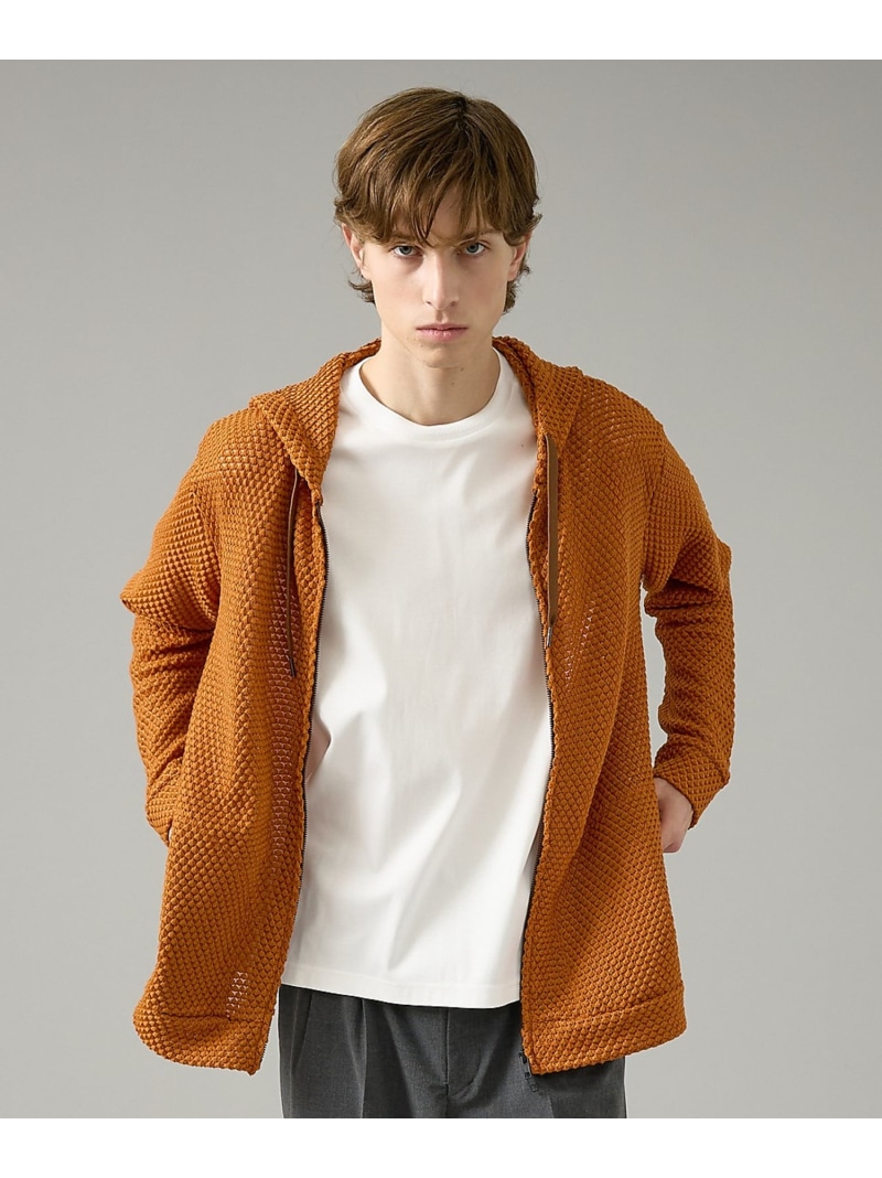 ABAHOUSE LASTWORD メッシュニット ダブルジップパーカー アバハウス トップス パーカー・フーディー ブラック ベージュ オレンジ【送料無料】