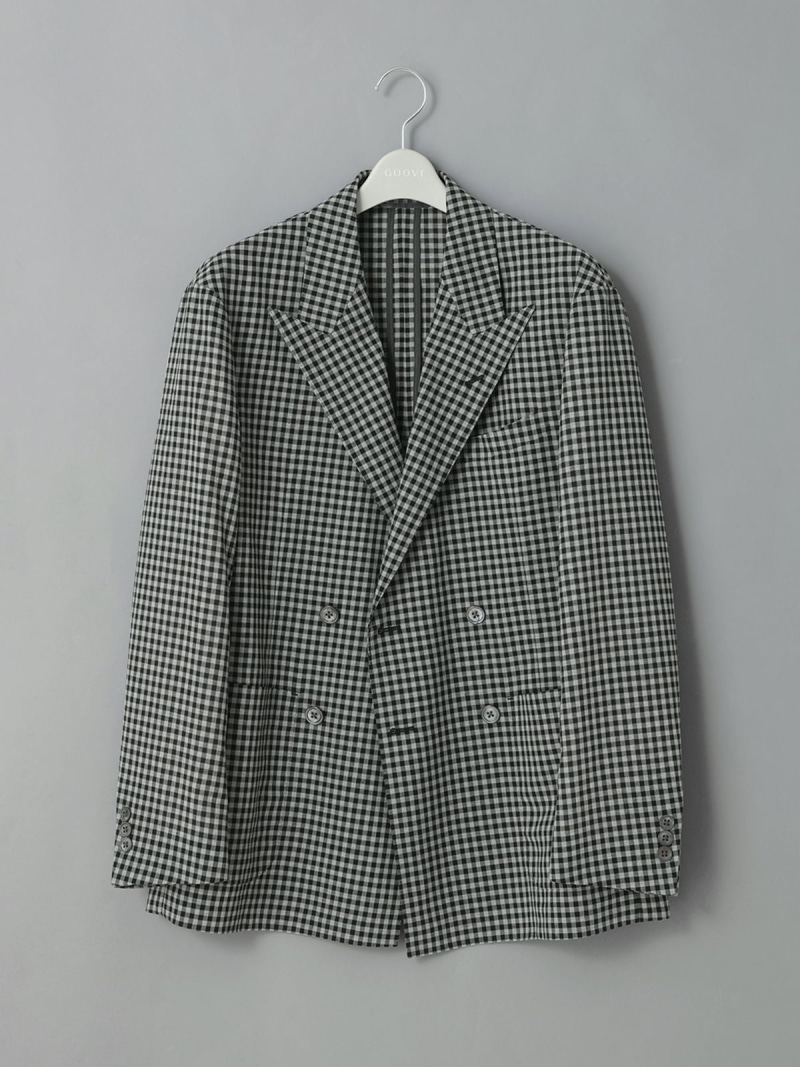 【SALE／30%OFF】SUIT SQUARE GOOVI ダブルブレストジャケット ポリエステルリネン ギンガム読み合わせる 背広 真四角 ジャケット・アウター テーラードジャケット・ブレザー【RBA_E】【貨物輸送無料】