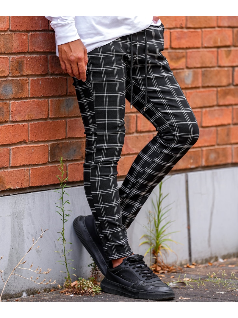 Retro Engine Retro Engine/(M)RTEG23 windowpane Check P アダムスジャグラー パンツ その他のパンツ ホワイト ブラック【送料無料】