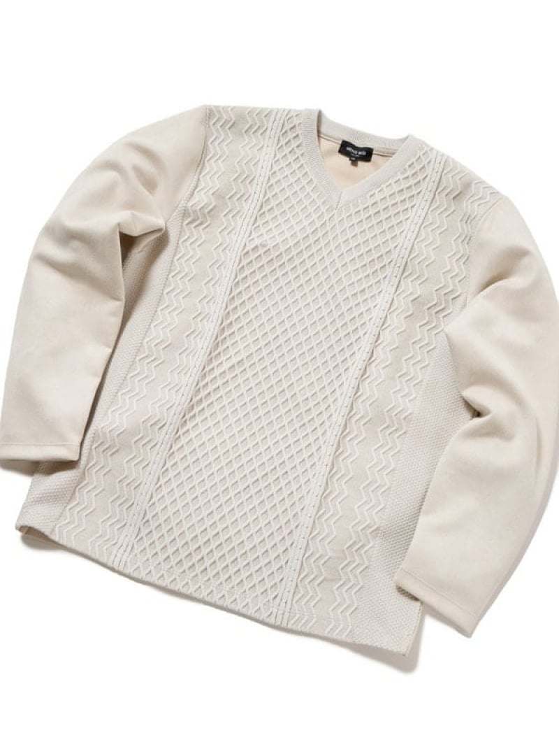 【SALE／50%OFF】MEN'S BIGI ニットコンビVネックカットソー メンズ ビギ トップス カットソー・Tシャツ ホワイト ネイビー ブラック【RBA_E】【送料無料】