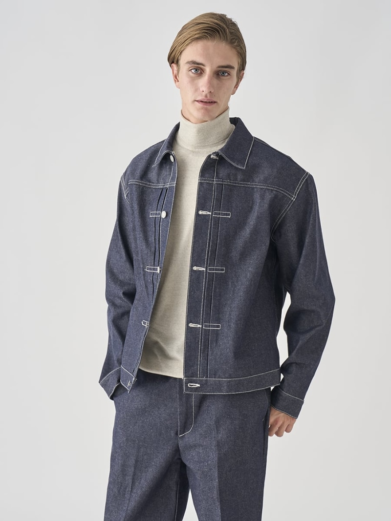 JOHN SMEDLEY ノンフェードデニムジャケット ｜JM206 ジョンスメドレー ジャケット・アウター 余分の物のジャケット・アウター 青色【貨物輸送無料】