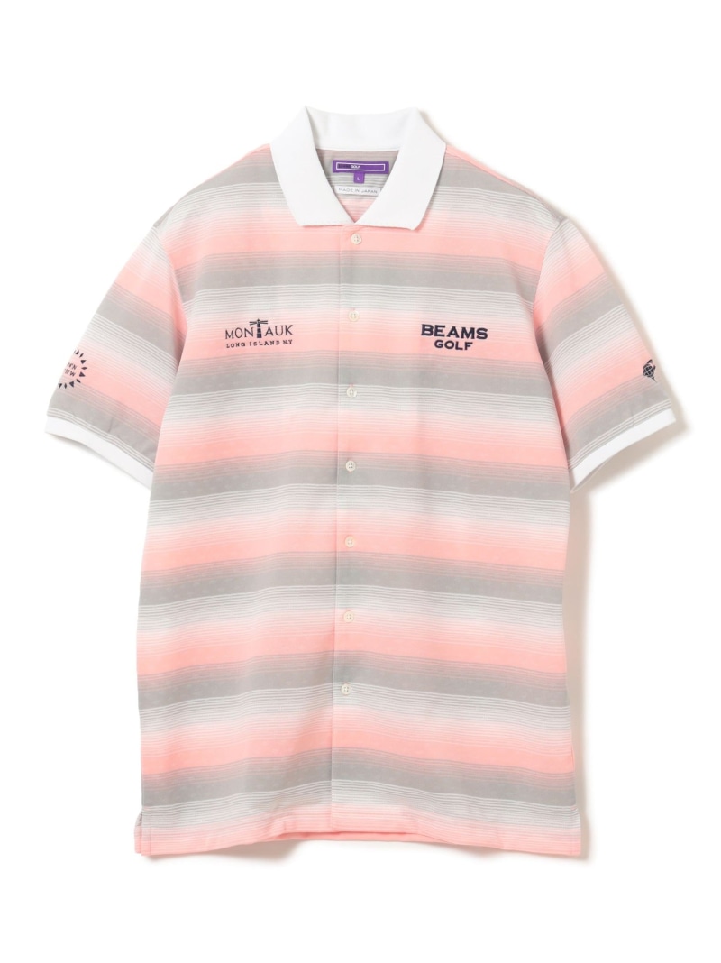 【SALE／50%OFF】BEAMS GOLF PURPLE LABEL PURPLE LABEL / MONTAUK ボーダー シャツ ビームス ゴルフ トップス スウェット・トレーナー ブルー ピンク【RBA_E】【送料無料】｜ Fashion Men