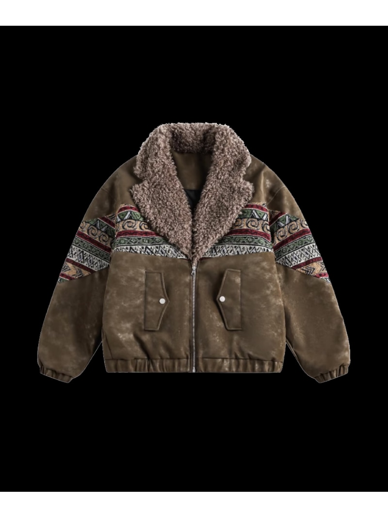 U:UME Exotic Pattern Fur Collar Down Jacket ユーム ジャケット・アウター ダウンジャケット・ダウンベスト 赤銅色【先んずる取って置く】*【貨物輸送無料】