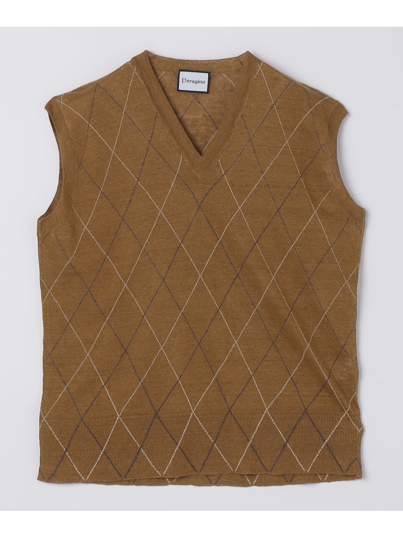 【SALE／50%OFF】SHIPS MEN 【SHIPS別注】PERUGINO: リネン インターシャ ベスト シップス トップス ベスト・ジレ イエロー【RBA_E】【送料無料】