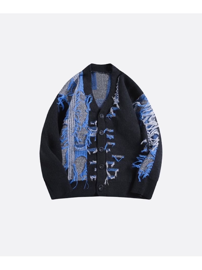 U:UME Color Point Broken Style Cardigan ユーム トップス カーディガン ブルー グレー【先行予約】*【送料無料】