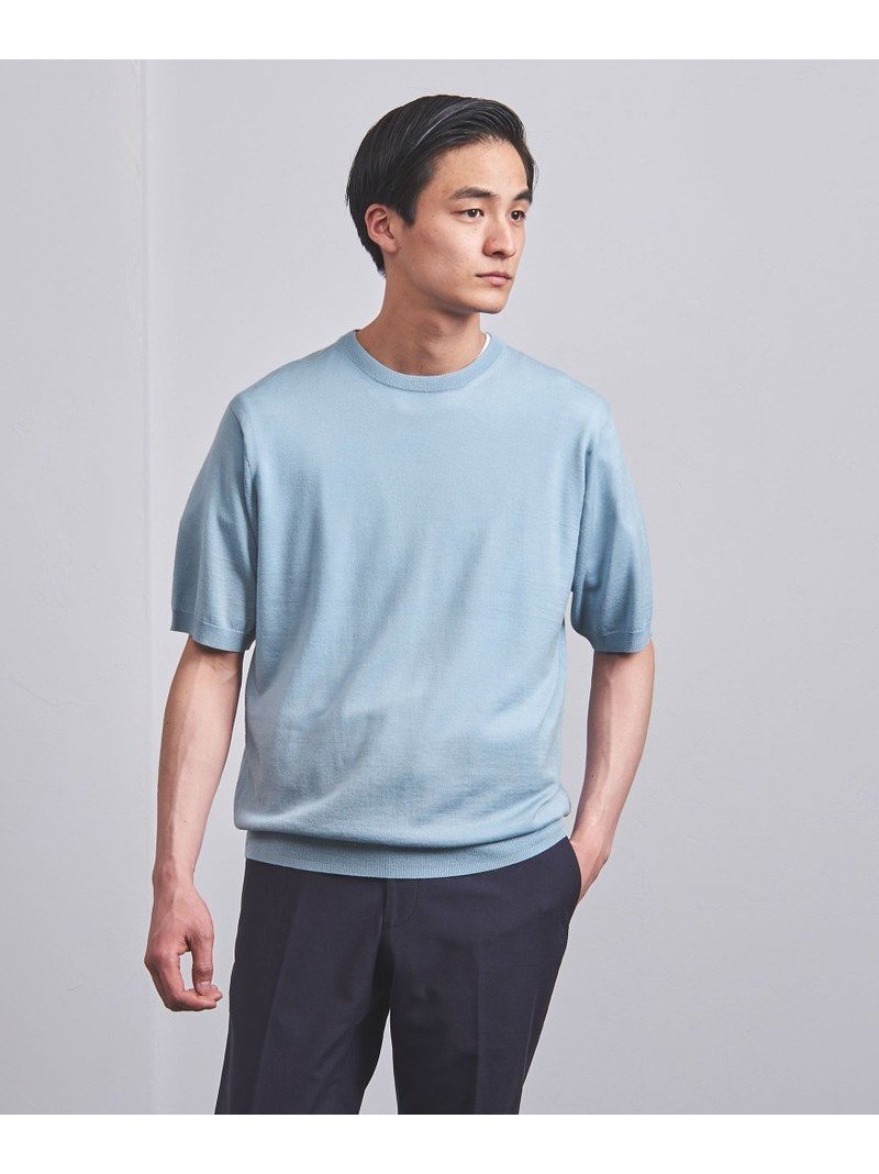 お中元 UNITED ARROWS ハイゲージ ショートスリーブ クルーネック プルオーバー ユナイテッドアローズ アウトレット トップス ニット ブルー
