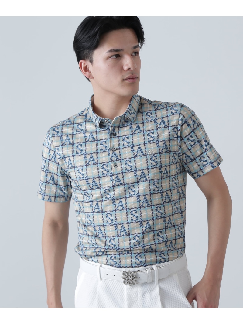 【SALE/30%OFF】St ANDREWS トリコットメッシュロゴチェックプリント半袖シャツ (MENS) セントアンドリュース トップス ポロシャツ ベージュ ブラック【RBA_E】【送料無料】