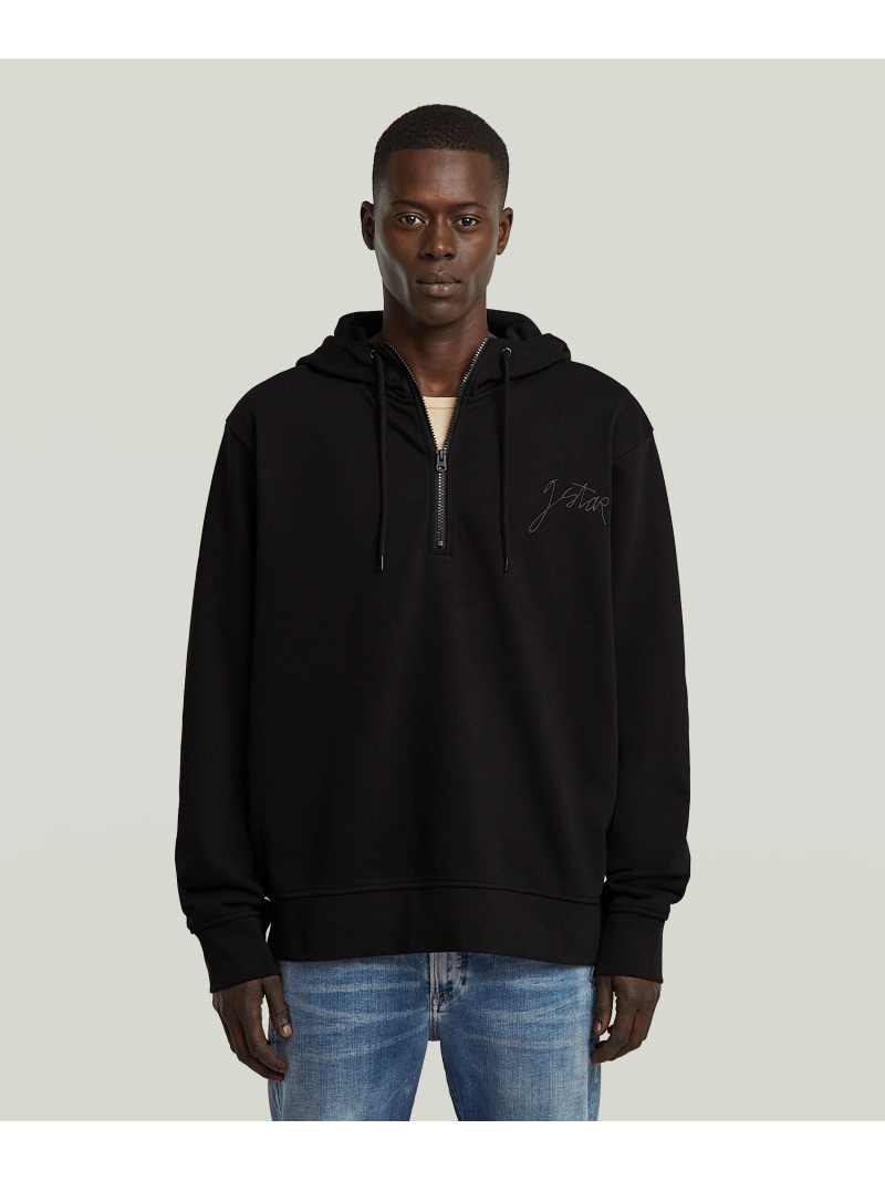 【SALE/40%OFF】G-Star RAW 【公式ショップ】Script Half Zip Hoodie Sweater/ブランドロゴハーフジップフーデッドスウェット/スタンドカラーパーカー ジースターロゥ トップス パーカー・フーディー ブラック【RBA_E】【送料無料】