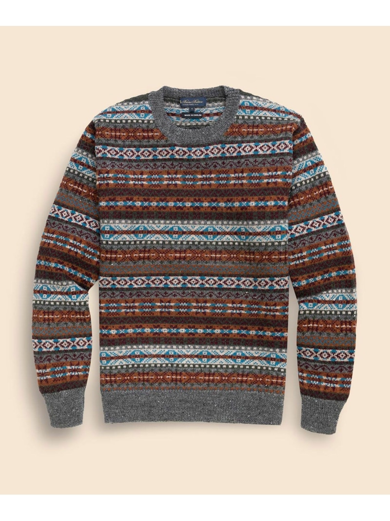 【SALE／30%OFF】BROOKS BROTHERS 毛糸 フェアアイル クルーネックセーター Made インチ England ブルックス ブラザーズ トップス 編み物 赤銅色【RBA_E】【貨物輸送無料】