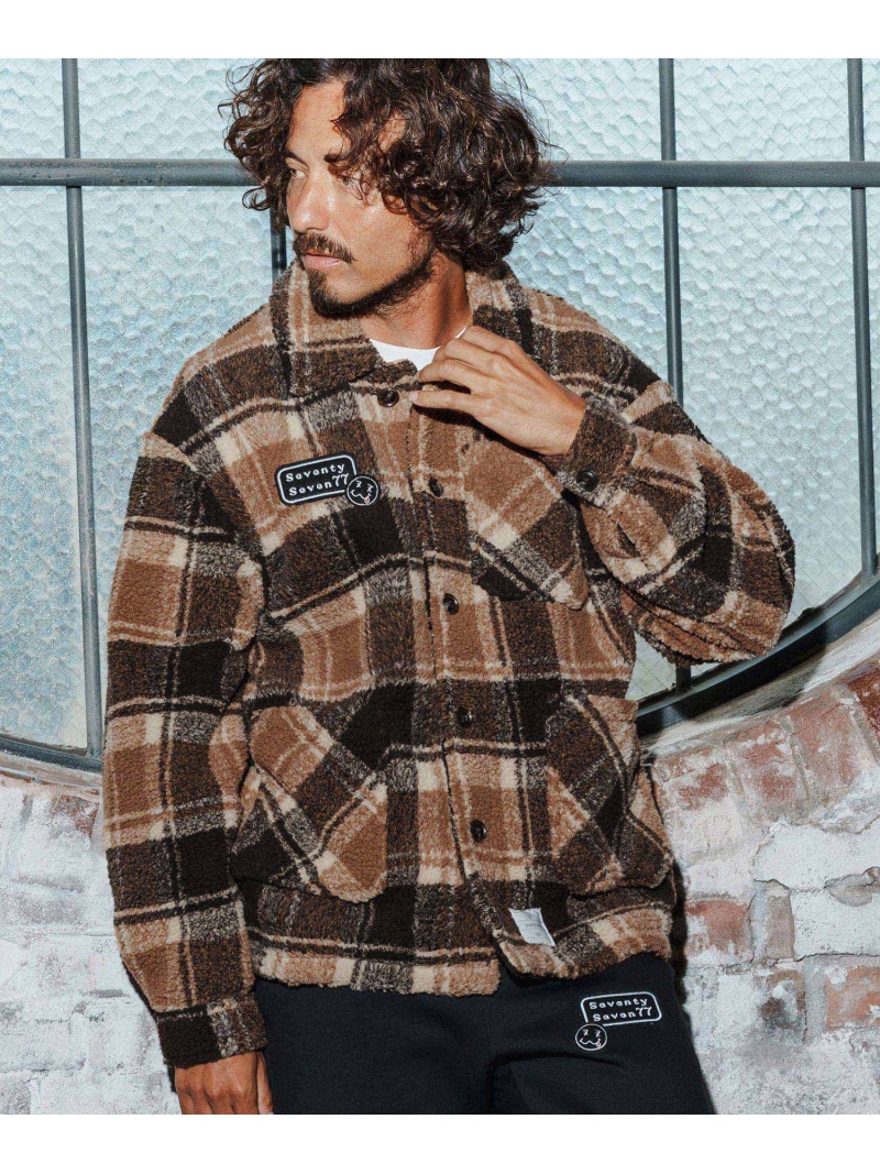seventy seven mj11119-check boa work JKT ボアシャツジャケット カンビオ ジャケット・アウター その他のジャケット・アウター ブラック ブラウン【送料無料】