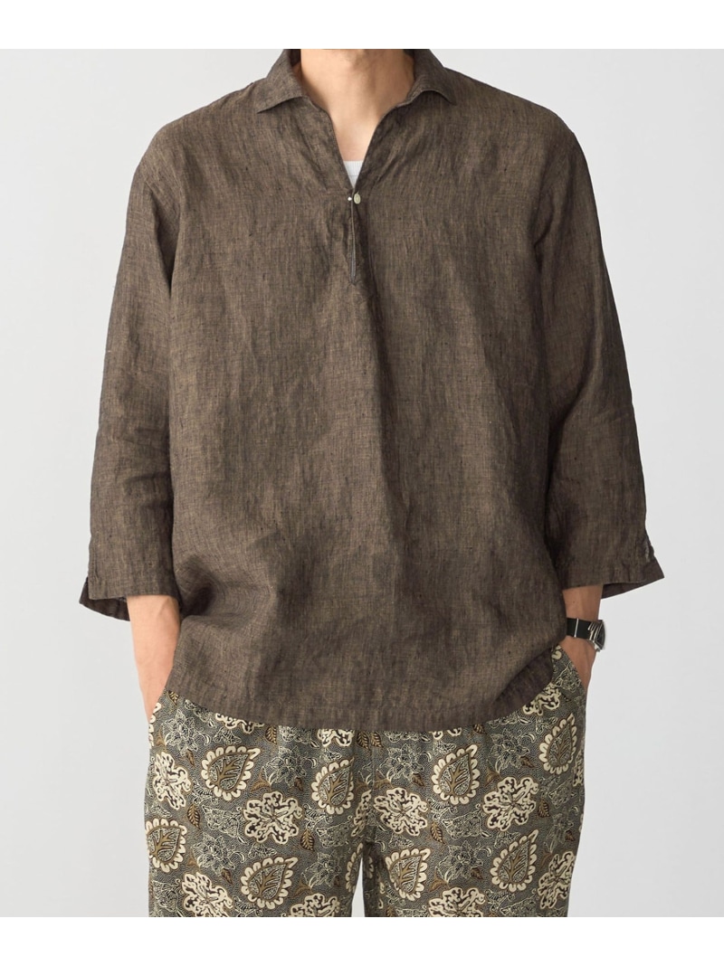 SHIPS MEN SHIPS: HERDMANS リネン 7スリーブ カプリ シャツ シップス トップス シャツ・ブラウス ホワイト ネイビー ブラウン ベージュ【送料無料】｜ Fashion Men