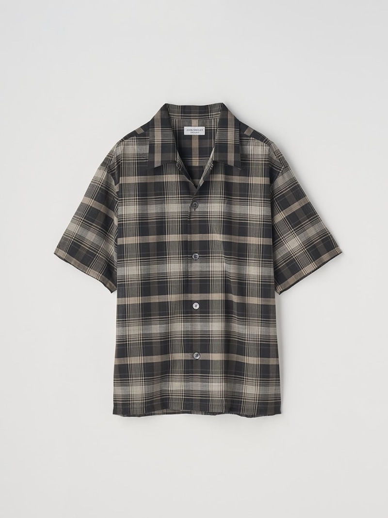 JOHN SMEDLEY ボイルチェックオープンカラー半袖シャツ|FB204 ジョンスメドレー トップス シャツ・ブラウス ブラック【送料無料】| Fashion Men