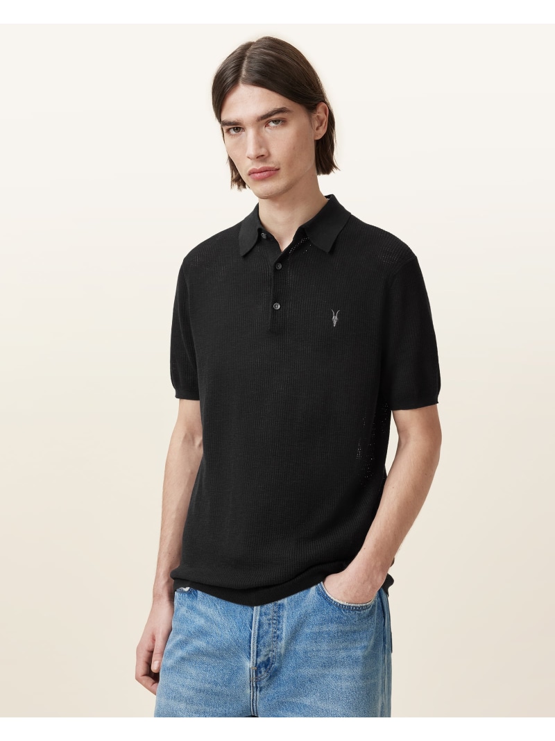 ALLSAINTS (M)AUBREY SS POLO オールセインツ トップス ポロシャツ ブラック【送料無料】