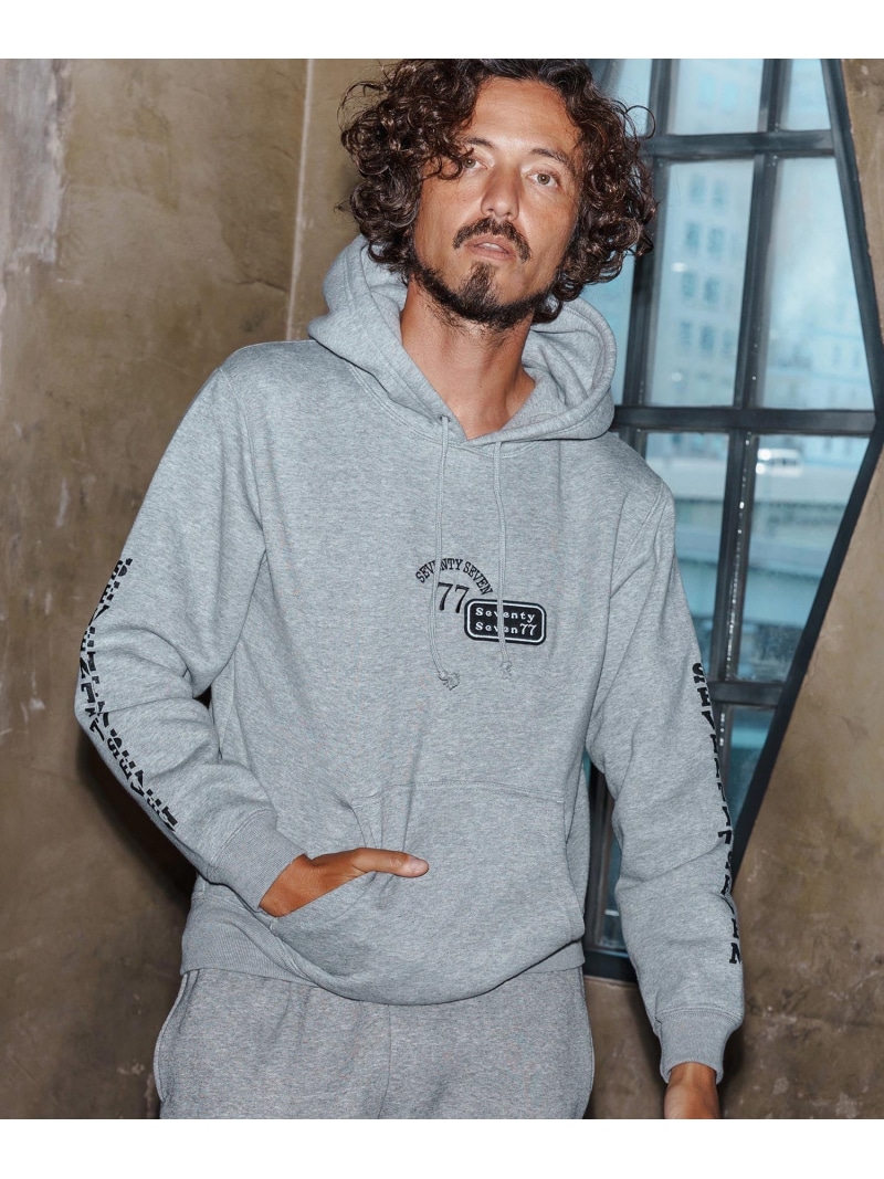 seventy seven mpa3948-brushed lining P-O hoodie 77arch embroidery プルオーバーパーカー カンビオ トップス パーカー・フーディー ブラック グレー【送料無料】