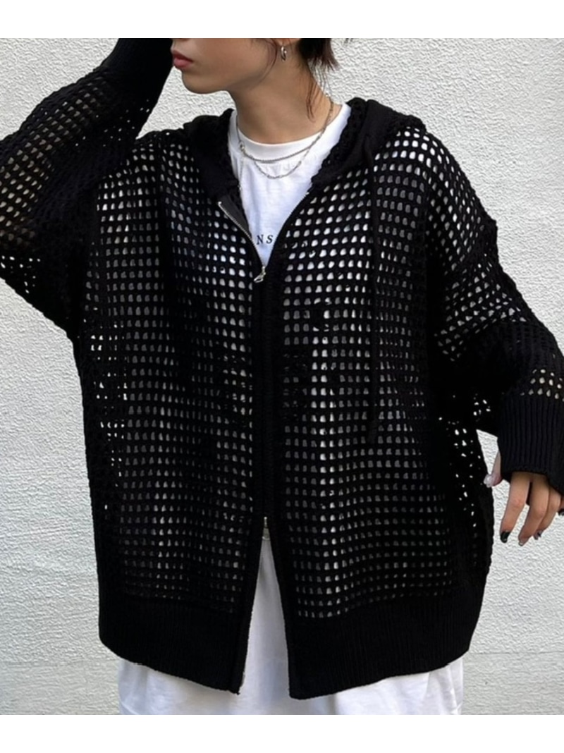 Chikashitsu + 【Chikashitsu +】mesh zip hoodie メッシュパーカー 厚地の外套大きさ ジップパーカー ネバーマインドザエックスユー／チカシツプラス トップス パーカー・フーディー 薄墨色 赤銅色 白いこと 黒いこと【貨物輸送無料】