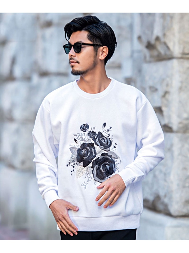 CavariA CavariA 薔薇刺繍長袖トレーナー シルバーバレット トップス スウェット・トレーナー ブラック ホワイト【送料無料】