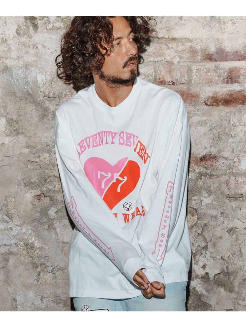seventy seven mlt5423-middle onz over size L-S t-shirt 77heart ロングスリーブTシャツ カンビオ トップス カットソー・Tシャツ グレー ホワイト ブラック【送料無料】｜ Fashion Men