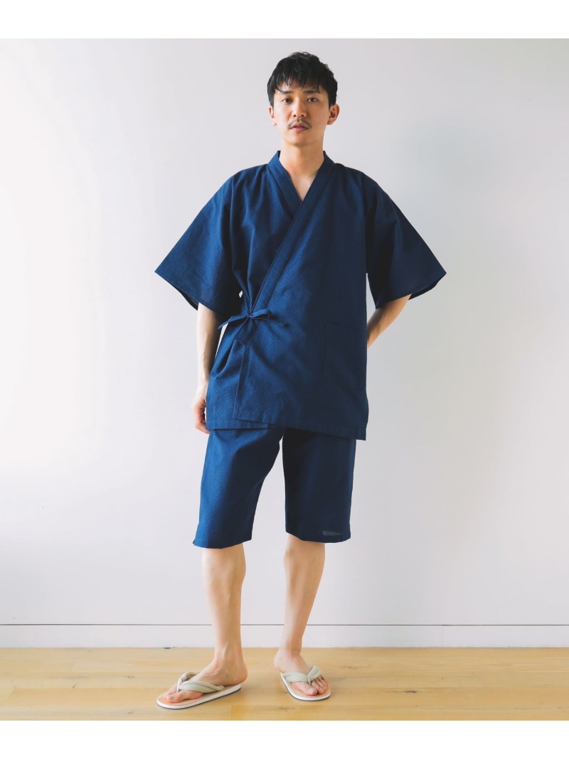 BEAMS JAPAN 長尾織布 / 別注 しじら織り 甚平 ビームス ジャパン オールインワン・オーバーオール オールインワン・つなぎ ブルー ベージュ【送料無料】