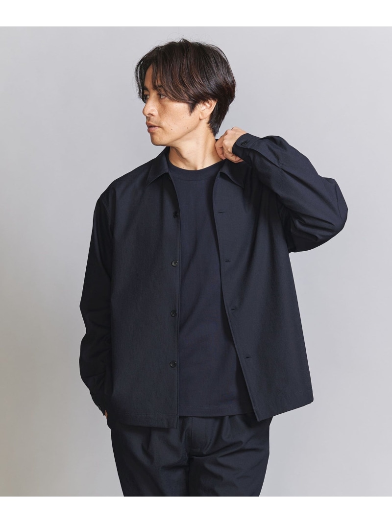 BEAUTY&YOUTH Komatsu バンドカラーシャツ　ネイビー KOMATSU PACK オーバー フォルム バンドカラー シャツ
