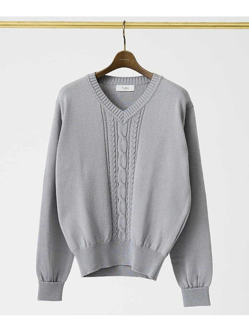 DESIGNWORKS 【Tutto / トゥット】有線テレビ 長袖 V首っ玉 編み物 / Cable V 考えるワークス トップス 編み物 黒いこと 薄墨色 ベージュ【貨物輸送無料】