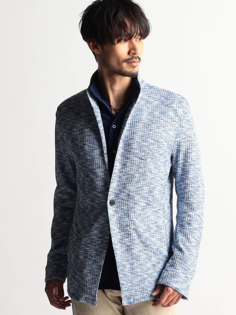 NICOLE CLUB FOR MEN メランジワッフルカットジャケット ニコル ジャケット・アウター その他のジャケット・アウター ピンク ネイビー パープル ブルー【送料無料】